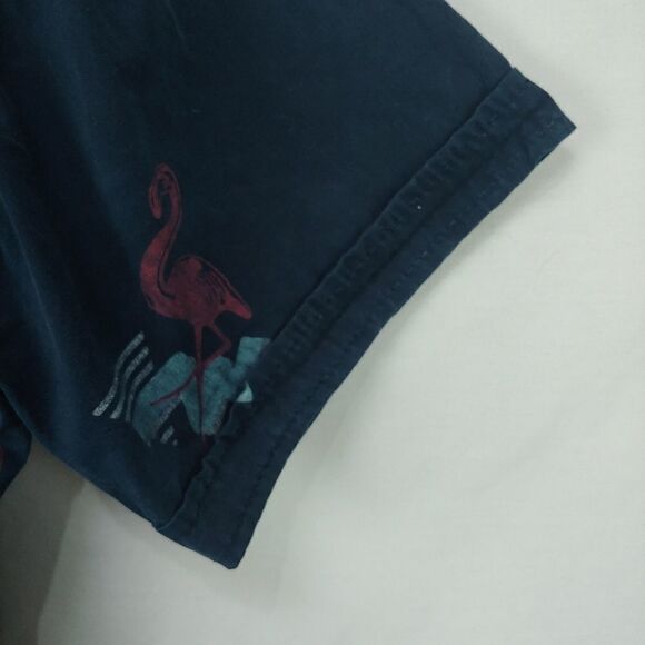 Broken Threads Button Down Blue Vtg Art Deco Pink Flamingo Shirt Med - Picture 5 of 8